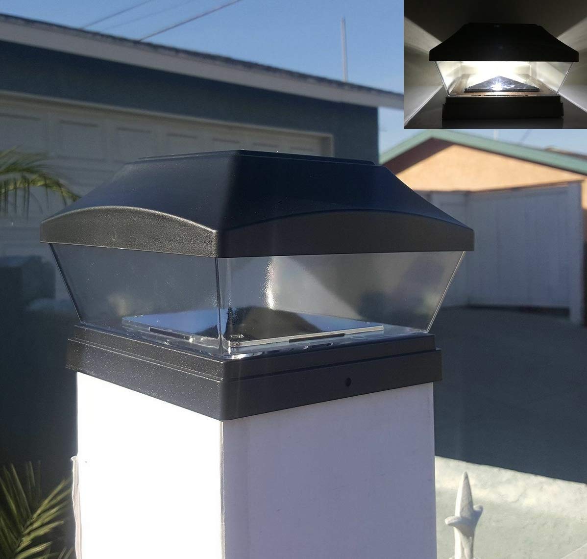 Outdoor Garden Set of 1/2/4/6/8/10/12 Premium Solar Power White/Black/Copper Finish SMD LED 4"X4" Fence Cap Light for 4"x4" PVC/Vinyl and Wood Post (Black Finish Color, Set of 8 Lights)…
