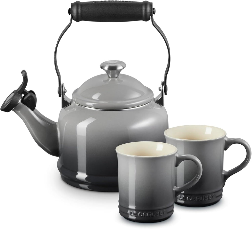 Le Creuset Demi Kettle (1.25 qt.) and 2 Mugs (14 oz. each), Oyster