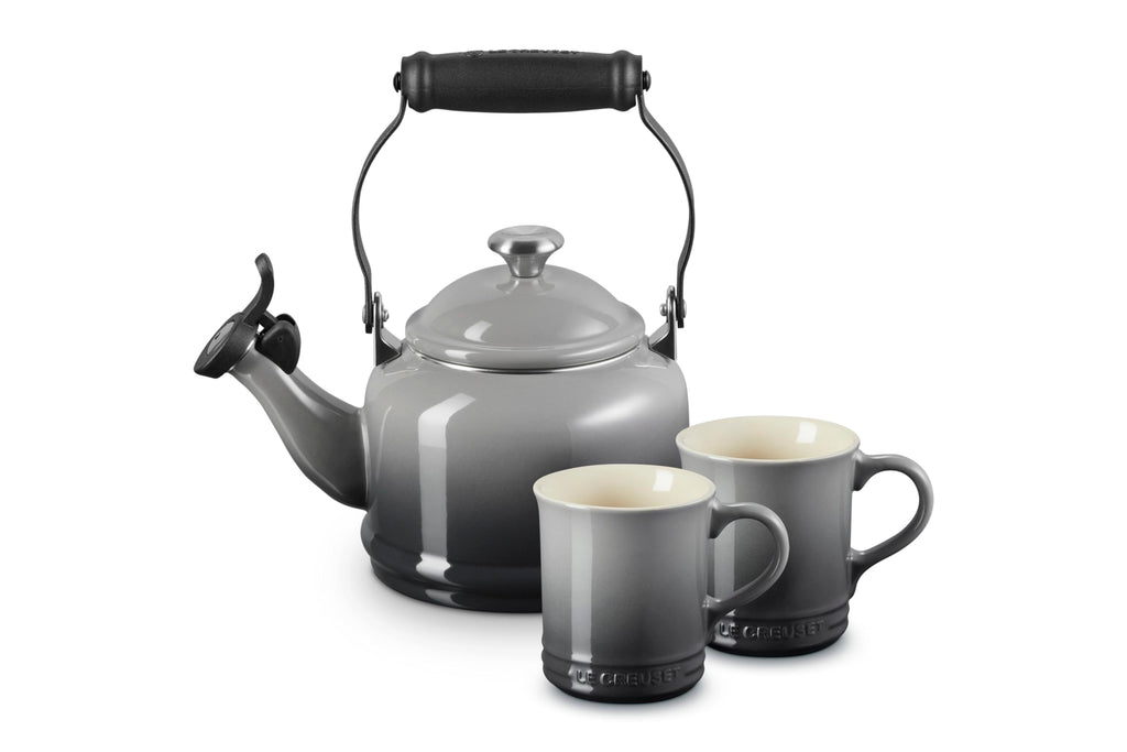 Le Creuset Demi Kettle (1.25 qt.) and 2 Mugs (14 oz. each), Oyster