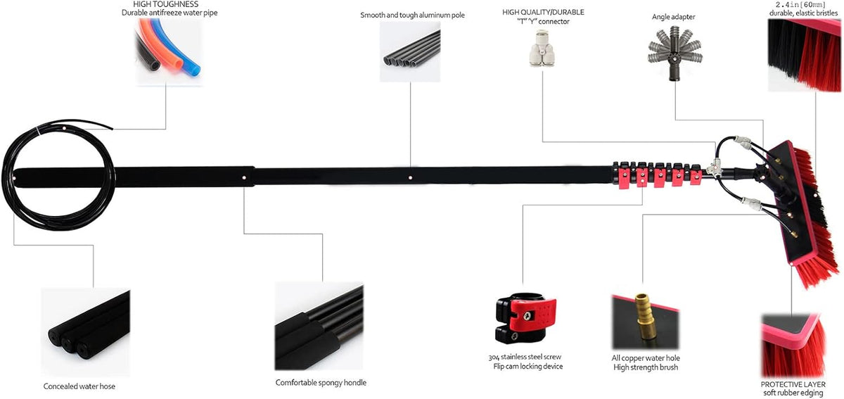 3.6~10.8m Solar Panel Cleaning Brush & Pole Water Fed Pole Kit, Suitable for high Windows Cleaning, Solar photovoltaic Panel Cleaning and Cleaning Cars Trucks Vans,12FT 3.6M