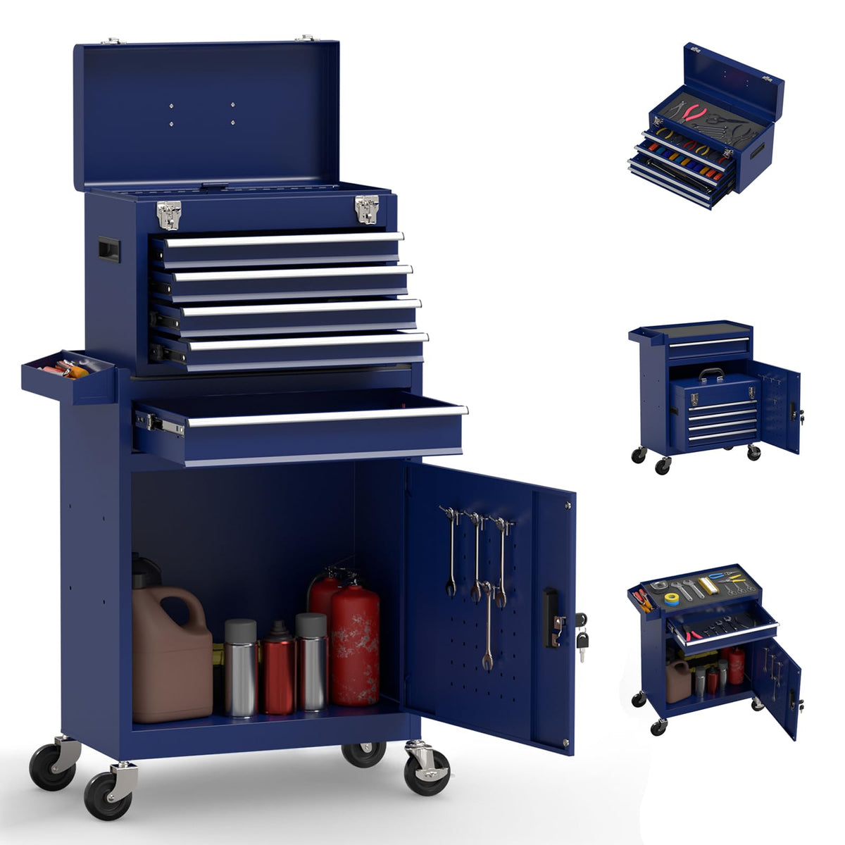 8 Drawer Rolling Tool Chest, High Capacity Tool Box with Lockable Wheels and Drawers, 2 in 1 Portable Toolbox Organizer Storage Cabinet For Garage, Warehouse, Repair Shop