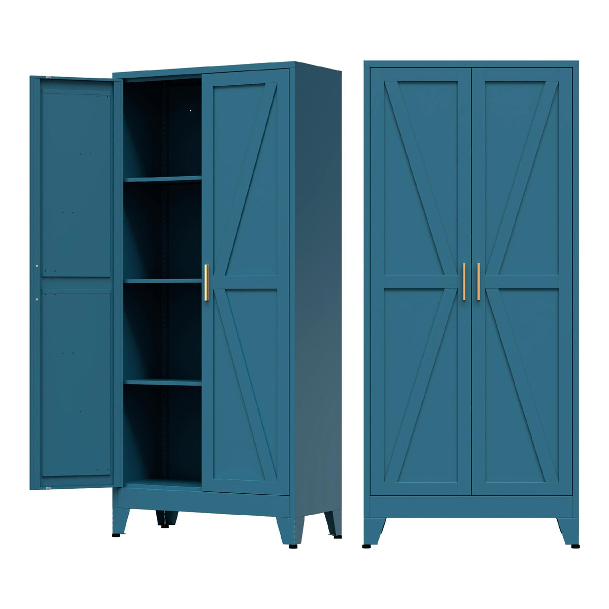COFaR Home Farmhouse Storage Cabinet with 2 Barn Door, 61" H Metal Cabinet