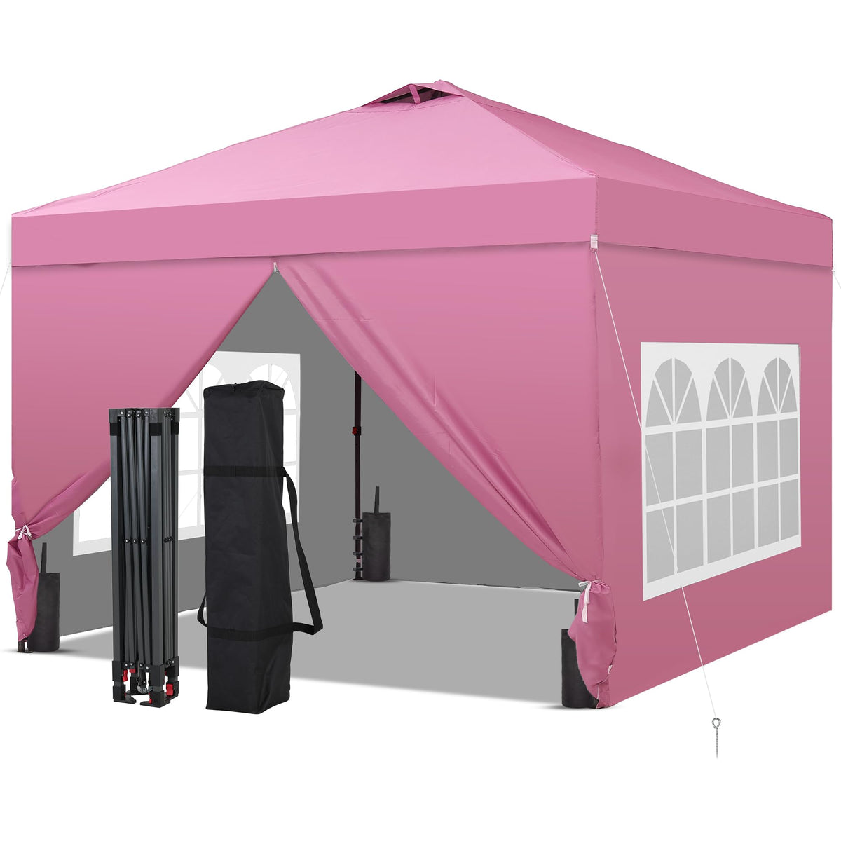 GDY 10x10FT Pop-Up Canopy Tent — with 4-Side Walls & Vented Top, Portable Outdoor Event Tent for Garden, Poolside, Parks, Parties,Camping, Pink.
