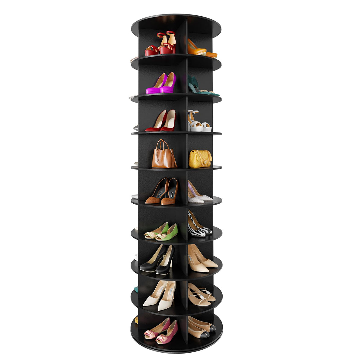 SpaceAid 7 Tier Rotating Shoe Rack Tower, Spinning Shoe Display Lazy Susan, Revolving 360 Shoe Rack Storage Round Carousel, Vertical Handbag Rotate Shoes Closet Organization (7-Tier White)