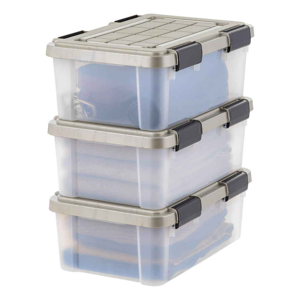 IRIS USA 3-Pack 60 Qt Storage Bins with Gasket Lids, Clear/Chrome