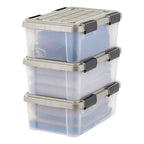IRIS USA 3-Pack 60 Qt Storage Bins with Gasket Lids, Clear/Chrome