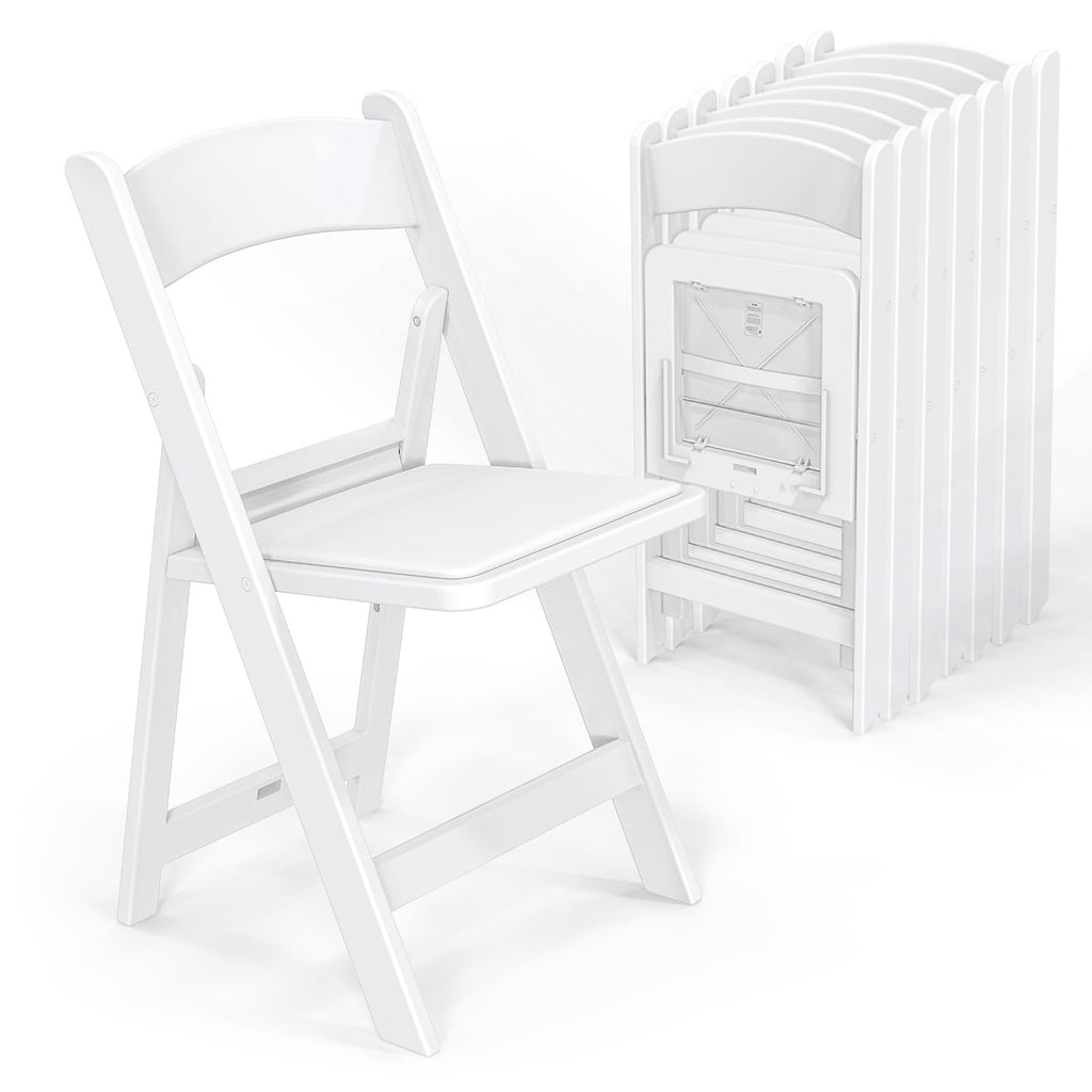 VINGLI Resin Folding Chairs with Cushion, Foldable Plastic Chair with Comfortable Padded Seats, Perfect for Event Party Indoor Outdoor, White, 8 PC
