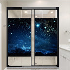 Abstract Universe Privacy Window Film Blue Galaxy Mysterious Planet Stained Glass Window Coverings Adhesive Sticker Frosted Window Film for Home Office Stores 31.5Wx47.2L-inch x2 Pcs
