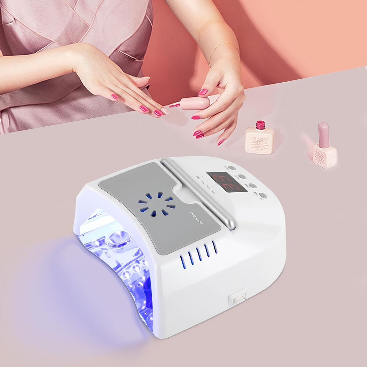 UV Led Nail Lamp Cordless, 72W UV Lights for Gel Nails with Fan and LCD Digital Timer, Rechargeable Nail Dryer with Portable Handle Perfect for Salon Home Nail Art