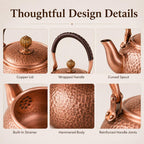 Handmade Copper Stovetop Teapot Kettle, Solid Copper Tea Kettle with Vintage Hammer Design, Thickened Household Boiling Teapot for Induction, Electric, Easy to Clean (A*1200ML)