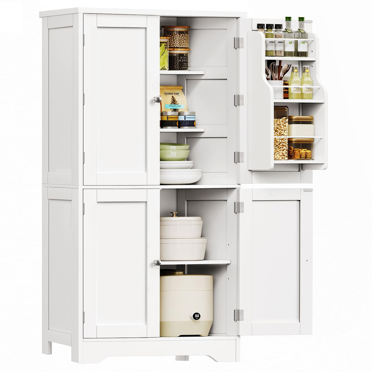 TEENFON Storage Cabinet, Coffee Bar Cabinet with 3 Drawers, 2 Adjustable Shelves & 2 Doors, Buffet Cabinet, Kitchen Cabinet for Kitchen, Dining Room, Living Room, White