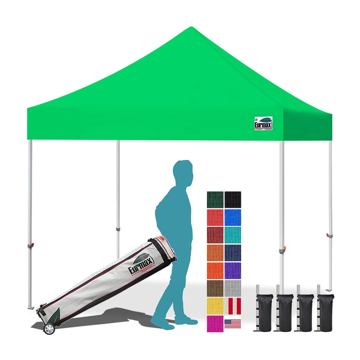 Eurmax USA 10x10ft Pop Up Canopy,Commercial Instant Tent for Outdoor Events,Patented No-Tip Rolling Storage Bag with 4 Sandbags,UV & Water Resistant,Heavy Duty Portable Shelter Gazebo,White