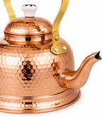 Handcrafted Portuguese Hammered Copper Tea Kettle with Tin-Lined Interior, Ceramic Floral Handle & Lid, 54 oz., Made in Portugal, Traditional Copper Teapot for Tea, Hot Water & Kitchen Display