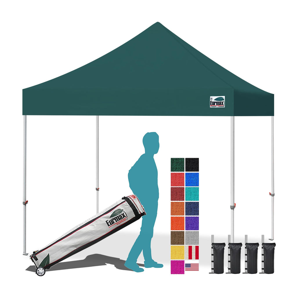 Eurmax USA 10x10ft Pop Up Canopy,Commercial Instant Tent for Outdoor Events,Patented No-Tip Rolling Storage Bag with 4 Sandbags,UV & Water Resistant,Heavy Duty Portable Shelter Gazebo,White