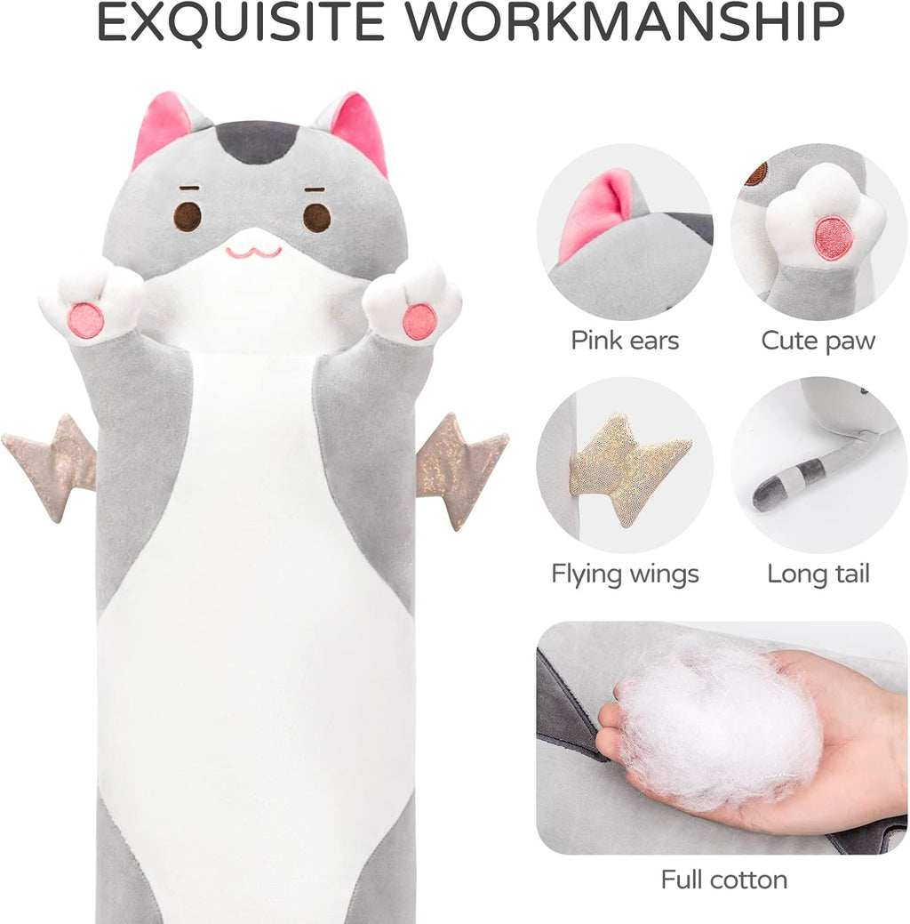 Mewaii 2 Pcs Long Cat Plush, 53 Inch Cat Stuffed Animals Plush Pillow + 53 Inch Black Cat Plush Pillow