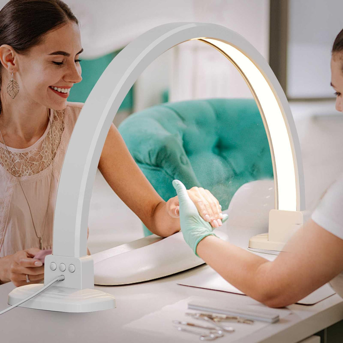 Half Moon Light for Nail Desk, 30 in 45W Half Moon Nail Lamp, Adjustable Brightness Color Temperature Moon Lamp Nail Tech, Arch Nail Lamp, Manicure Lamp Table Light