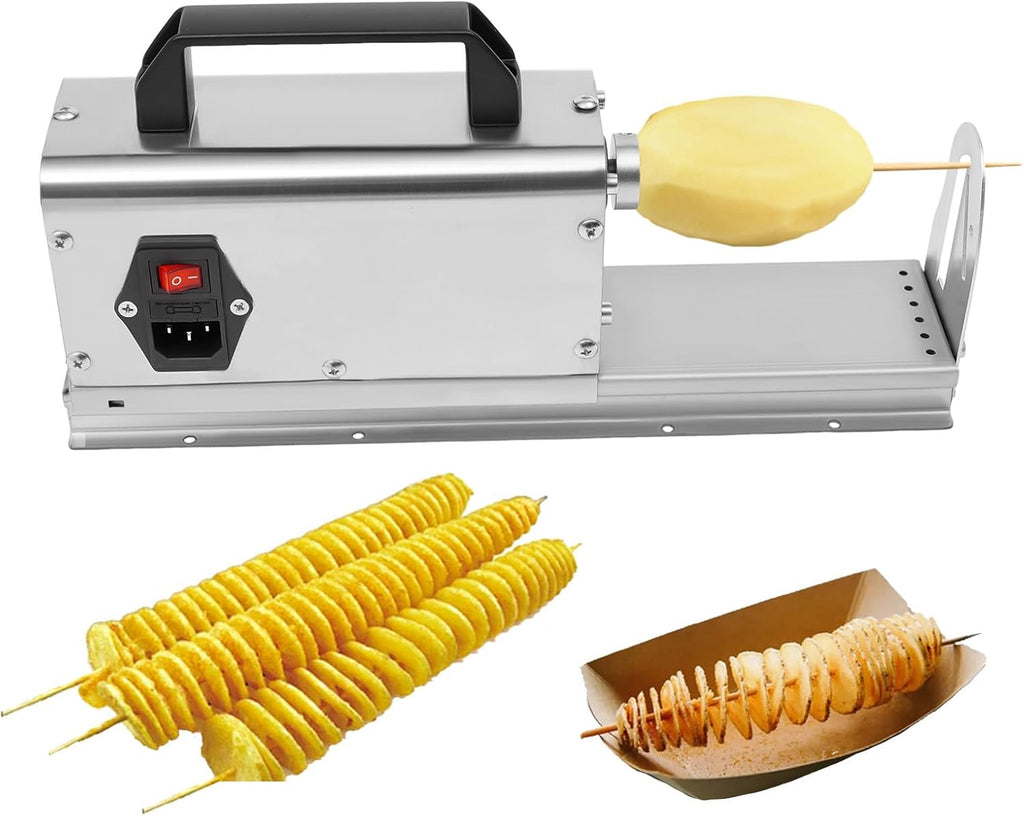 3-in-1 Electric Potato Spiral Cutter Machine - Commercial Curly Fry & Tornado Potato Maker, 40W Heavy Duty Stainless Steel for Restaurant Home Use (110V)