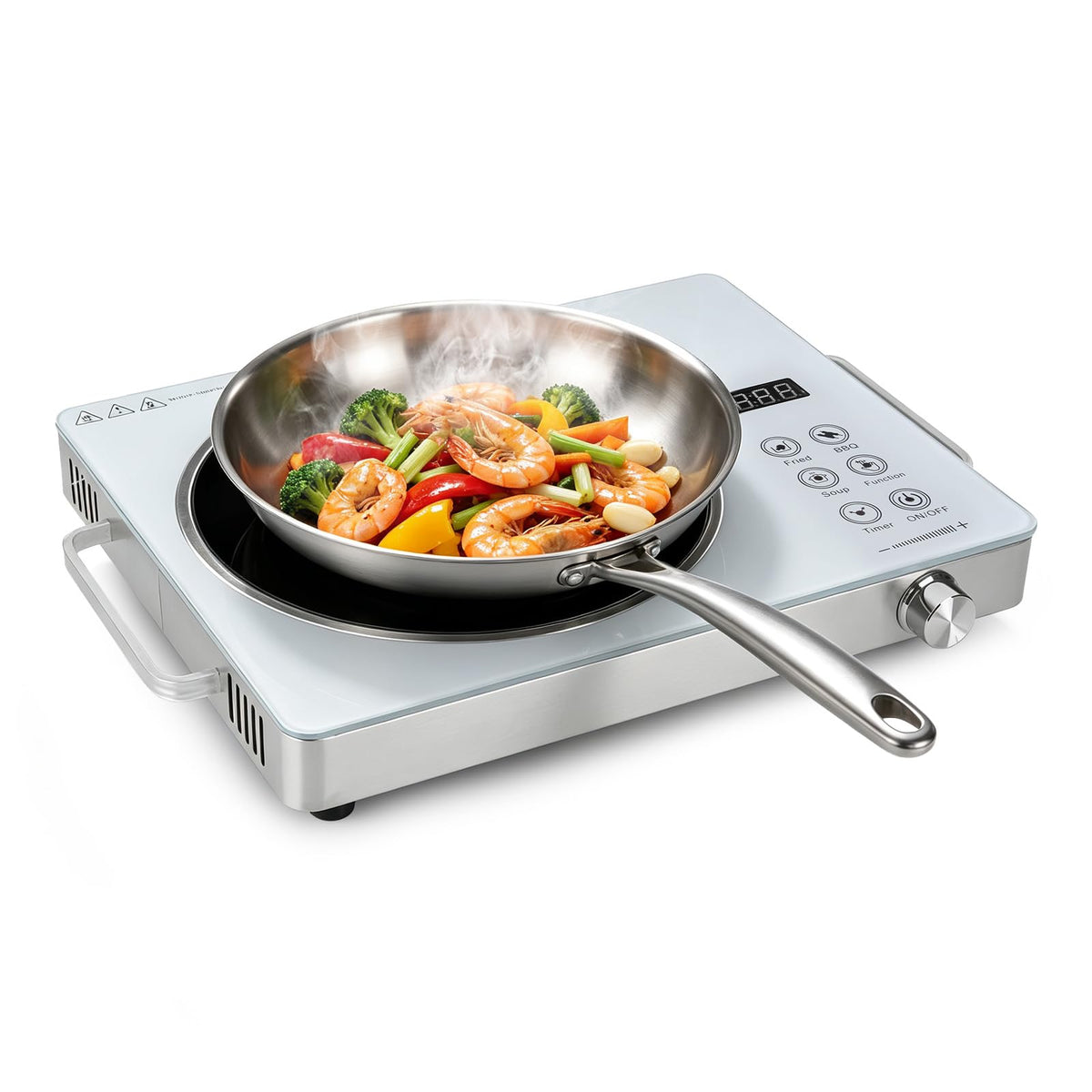 Electric Countertop Double Burner, 7000W Ceramic Cooktop with Crystal Glass Hot Plate & Stay Cool Handles, 12 Level Temperature Control, LED Display, Touch Control, Cooking Stove for Home Camping RV