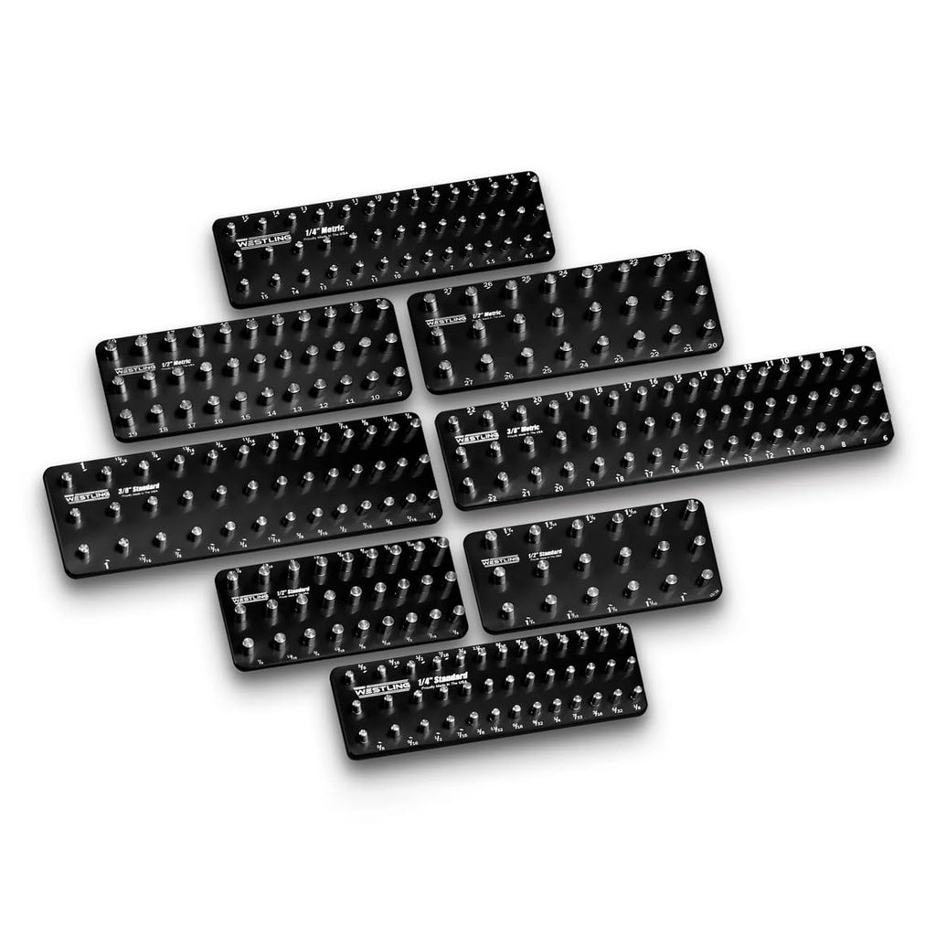 Westling USA Premium Aluminum Starter 8 Piece Socket Tray/Organizer Set, Holds 152 Standard and Metric Sockets (Black/Purple, 2 Row)