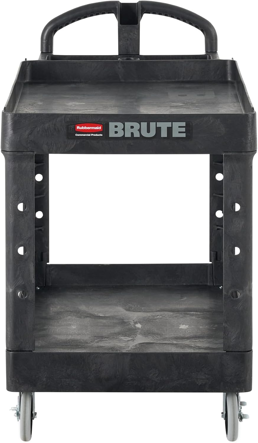 Rubbermaid Commercial Products 2-Shelf Utility/Service Cart, Medium, Black, Lipped Shelves, Ergonomic Handle, 500 Lbs Capacity, forfor Warehouse/Garage/Cleaning/Manufacturing