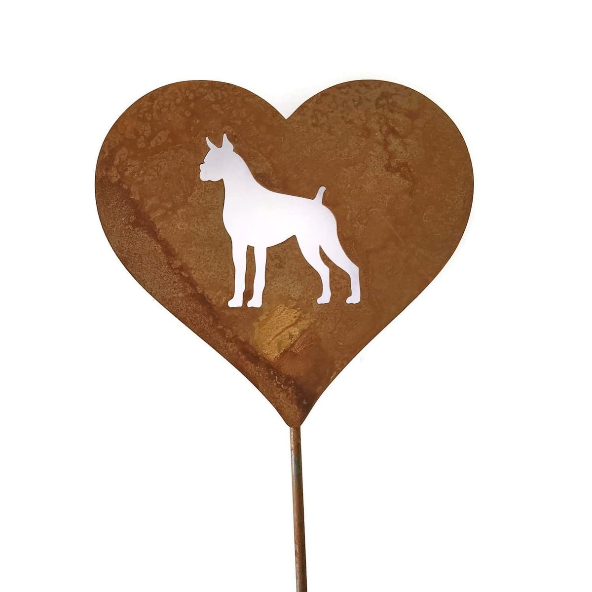Pet Dog, Cat, Rabbit or Bird Keepsake Memorial Heart Garden Stake 20 to 28 Inches Tall (Large Heart, 28" Tall, Cairn Terrier, Naturally Rusted)