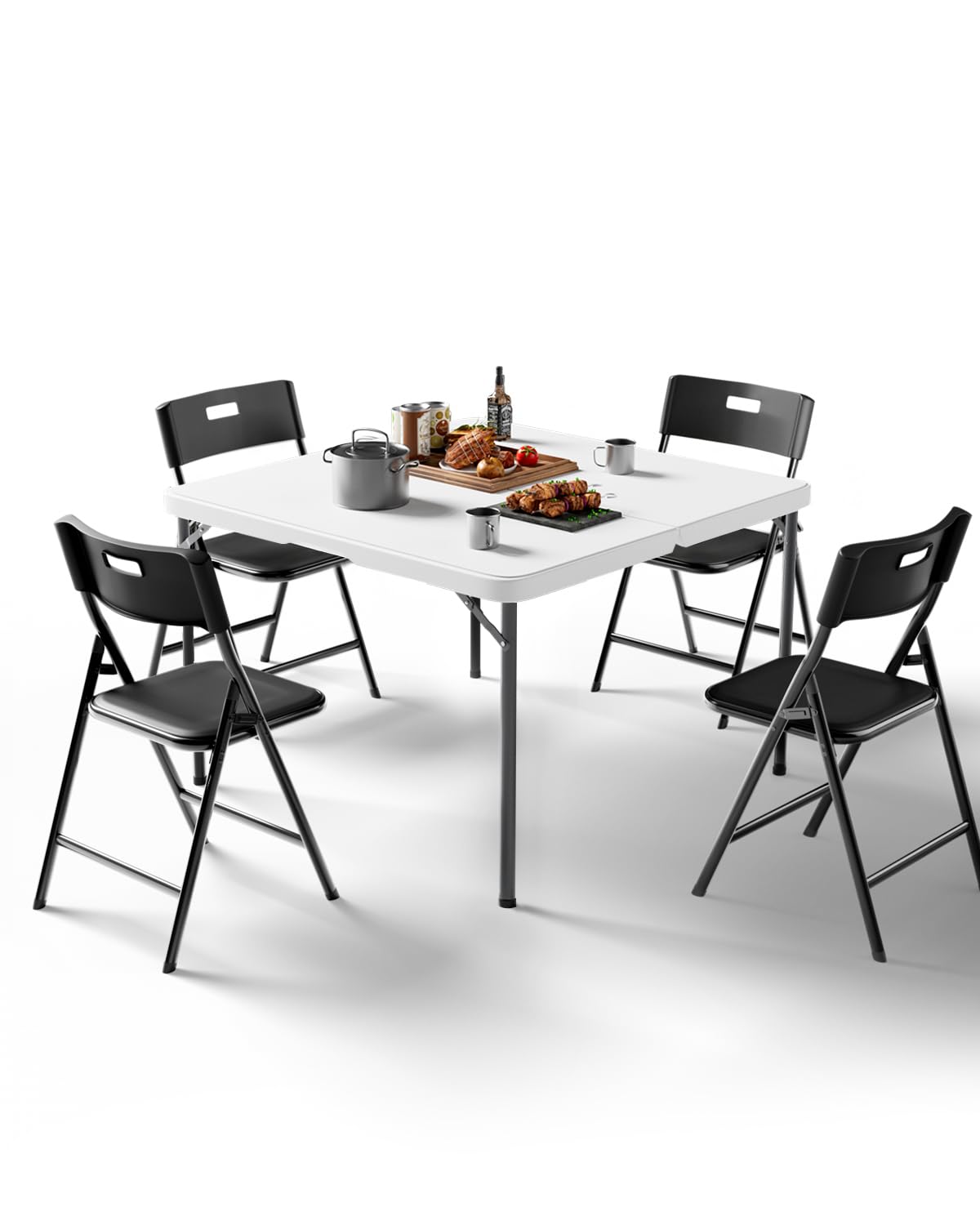 Folding Card Table and Chairs Set, 5-Piece, 34" Card Table with 4 Durable 330lbs Chairs for Card Games, Dining, Indoor & Outdoor Use, Black