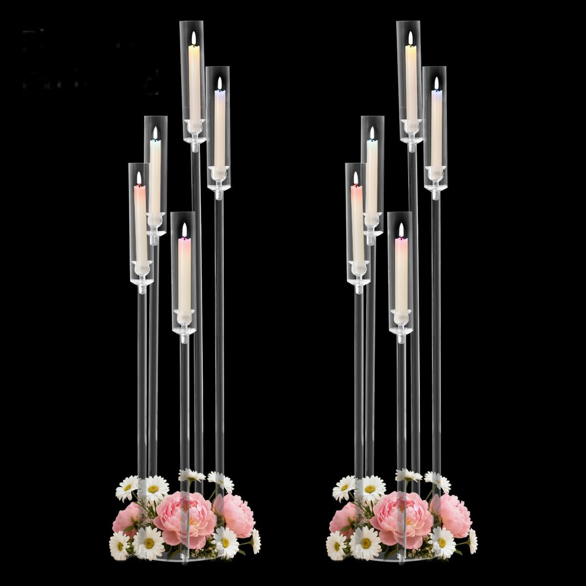 5PCS Acrylic Candelabra for Table Centerpieces,5 Arm Candle Stick Candle Holder Bulk for Wedding Party Birthday Baby Shower Christmas Decor candelabros para centros de mesa Fit 0.8 LED Candle