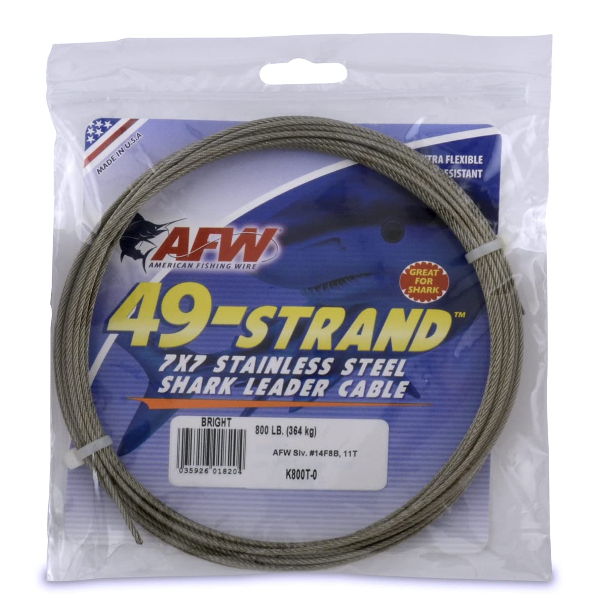 AFW Fishing Wire 49 Strand, 7x7 Stainless Steel Leader Cable, 90lb to 900