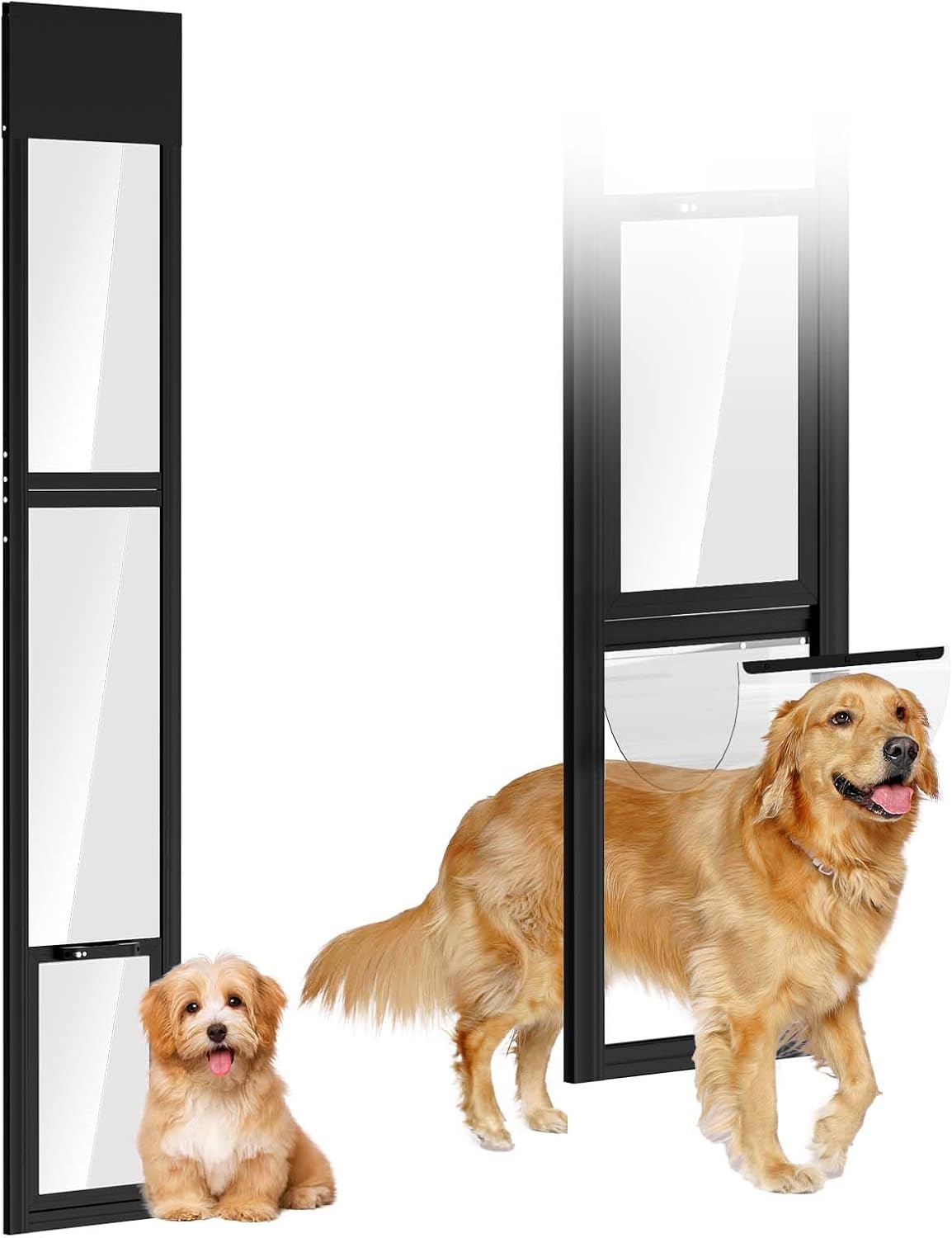 Dog Door for Sliding Glass Doors, 74.8'' to 80.7'' Height Adjustable Pet Door with 13.38'' Wide & 16.1" × 10.2" Pet Opening, Insert Pet Door with Security Lock for Small & Medium Dogs