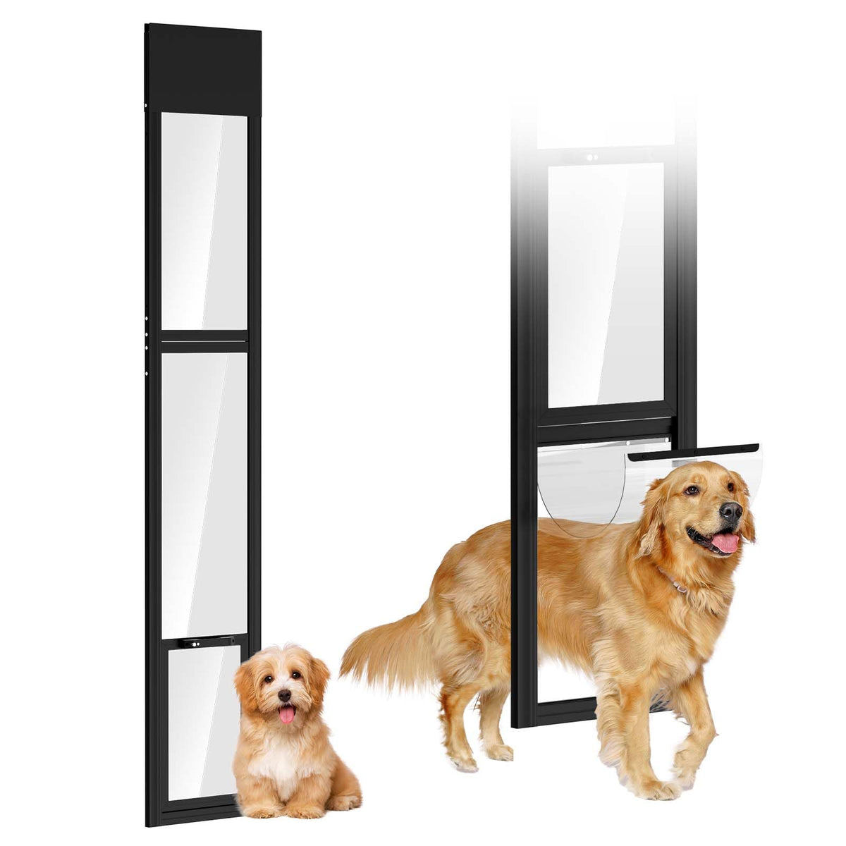 Dog Door for Sliding Glass Doors, 74.8'' to 80.7'' Height Adjustable Pet Door with 13.38'' Wide & 16.1" × 10.2" Pet Opening, Insert Pet Door with Security Lock for Small & Medium Dogs