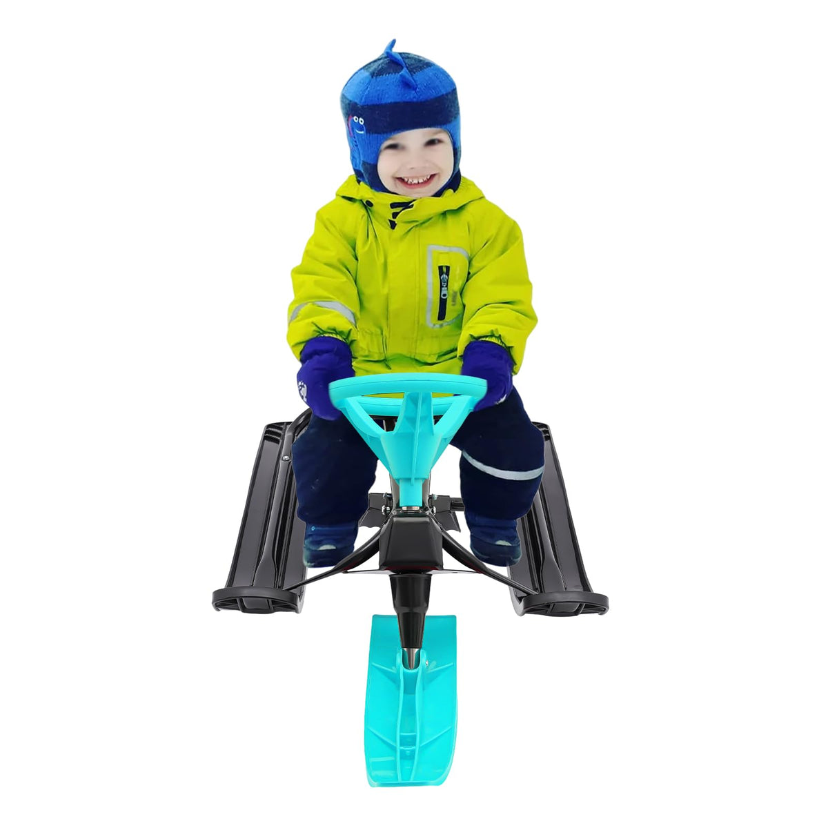 Snow Racer Sled, 18 in Ski Sled Slider Board with Flexible Steering Wheel, Two Serrated Brakes for Kids and Adult, Kids Teens Winter Sport Ski Sled Board- Ideal Gift - Max Weight 220.5lb