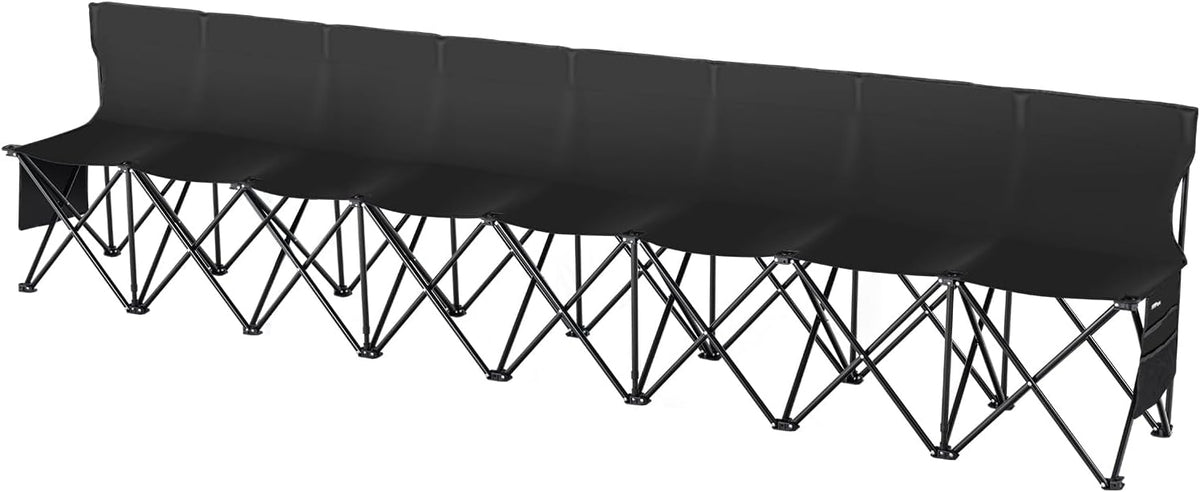 VEVOR Portable Folding Bench, 8 Seats Foldable Sideline Bench, Outdoor Camping Chair with Carry Bag & Backrest, Team Sport Sideline Bench for Football Fishing, No Assembly Instant Seating, Black