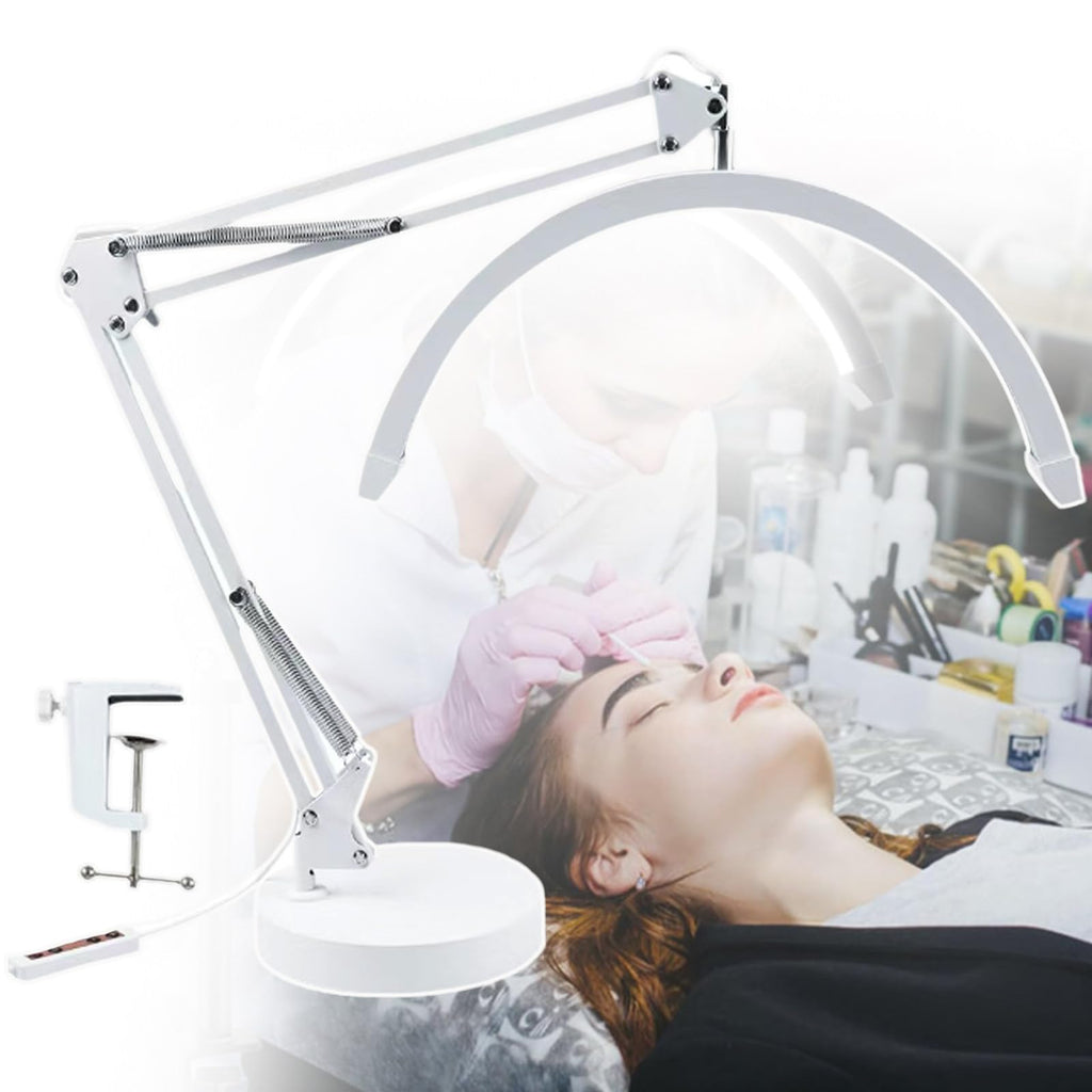 Eyelash Extension LED Desk Lamp, Dimmable Swing Arm Nail Lamp for Manicurists, Beauticians (White)