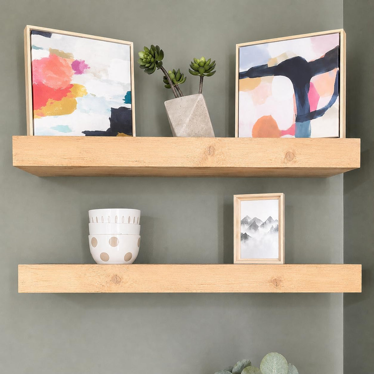Urbandi Modern Floating Shelves 3 Inches Thick for Wall, Wide Shelves for Kitchen, Living Room, Bedroom, and Bathroom, Natural Pine Wood, Rustic Wooden Shelf, (Set of 2) (Aged Oak, 24Lx3Hx8D)