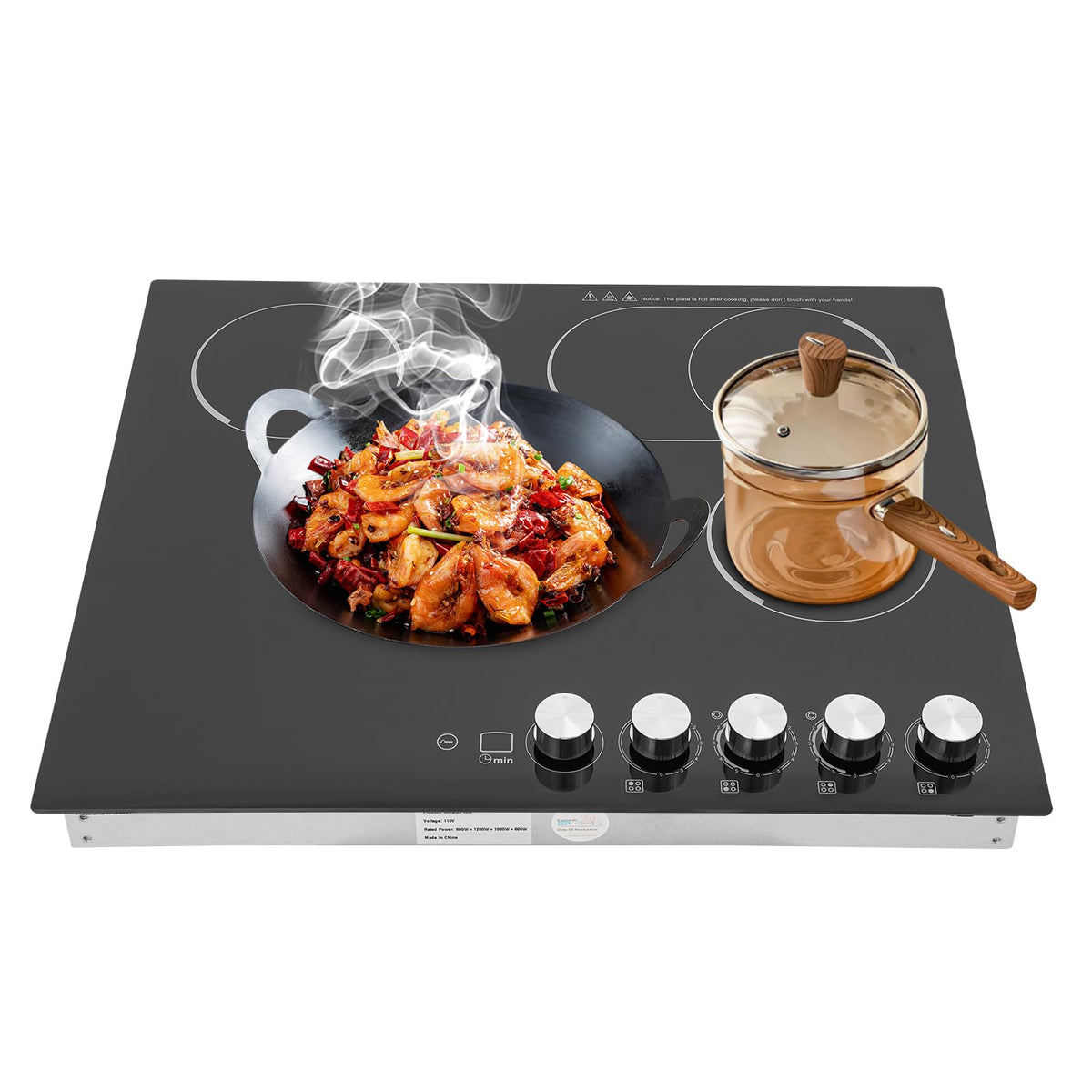 4 Burners Electric Cooktop, 30 Inch 3700W Electric Ceramic Cooktop Built-in Electric Stove Top with 5 Heating Levels, Kid Safety Lock and Timer, 110V for Hard Wire (No Plug)