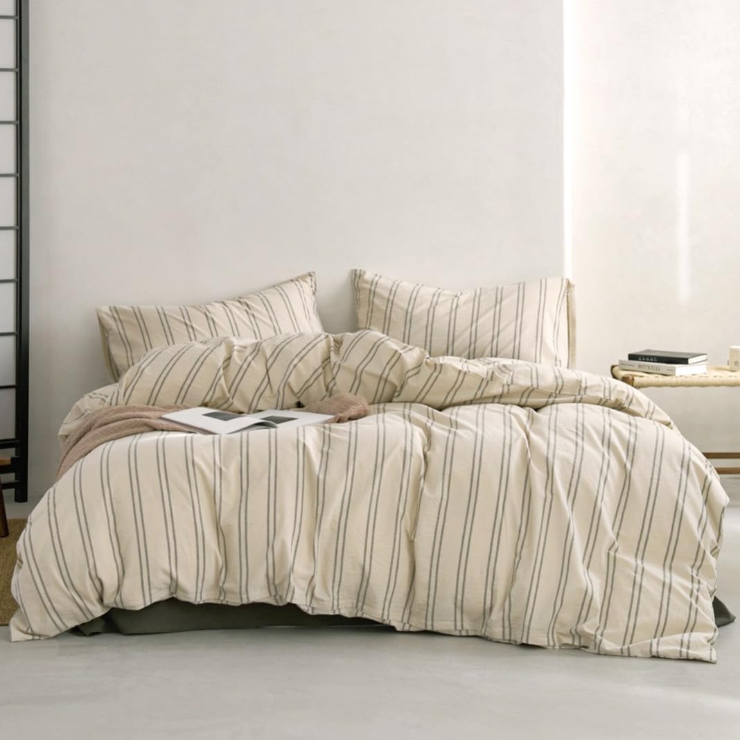Plaid Duvet Cover Set Washed Cotton,Queen(90"x90"),Multicolor Gingham