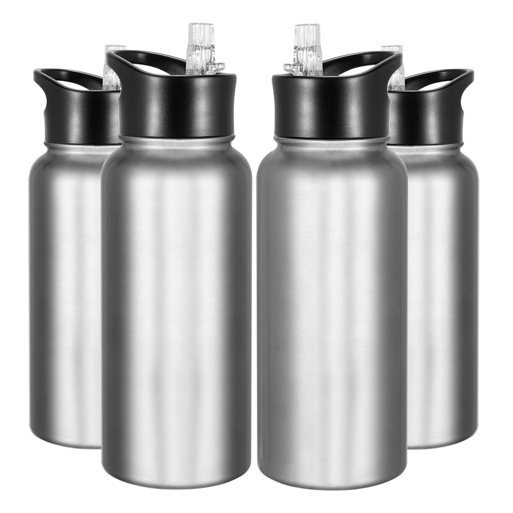 32 oz Insulated Water Bottle Bulk 8 Pack, Stainless Steel Sports Water Bottles with Straw Lid & Wide Mouth Lids, Double Walled Vacuum, Leak Proof, White