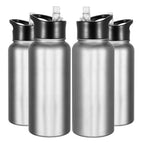 32 oz Insulated Water Bottle Bulk 8 Pack, Stainless Steel Sports Water Bottles with Straw Lid & Wide Mouth Lids, Double Walled Vacuum, Leak Proof, White