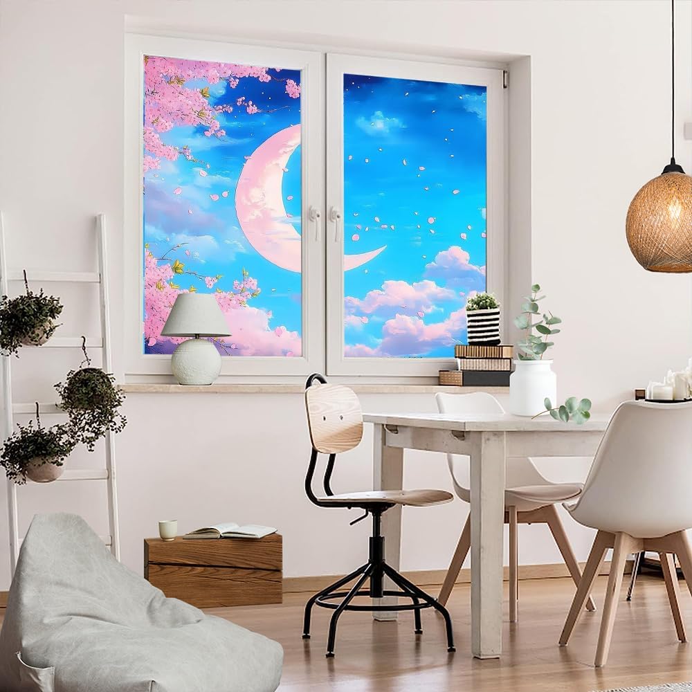 Colorful Cherry Blossoms Privacy Window Film 35.4Wx63L inch x 2pcs