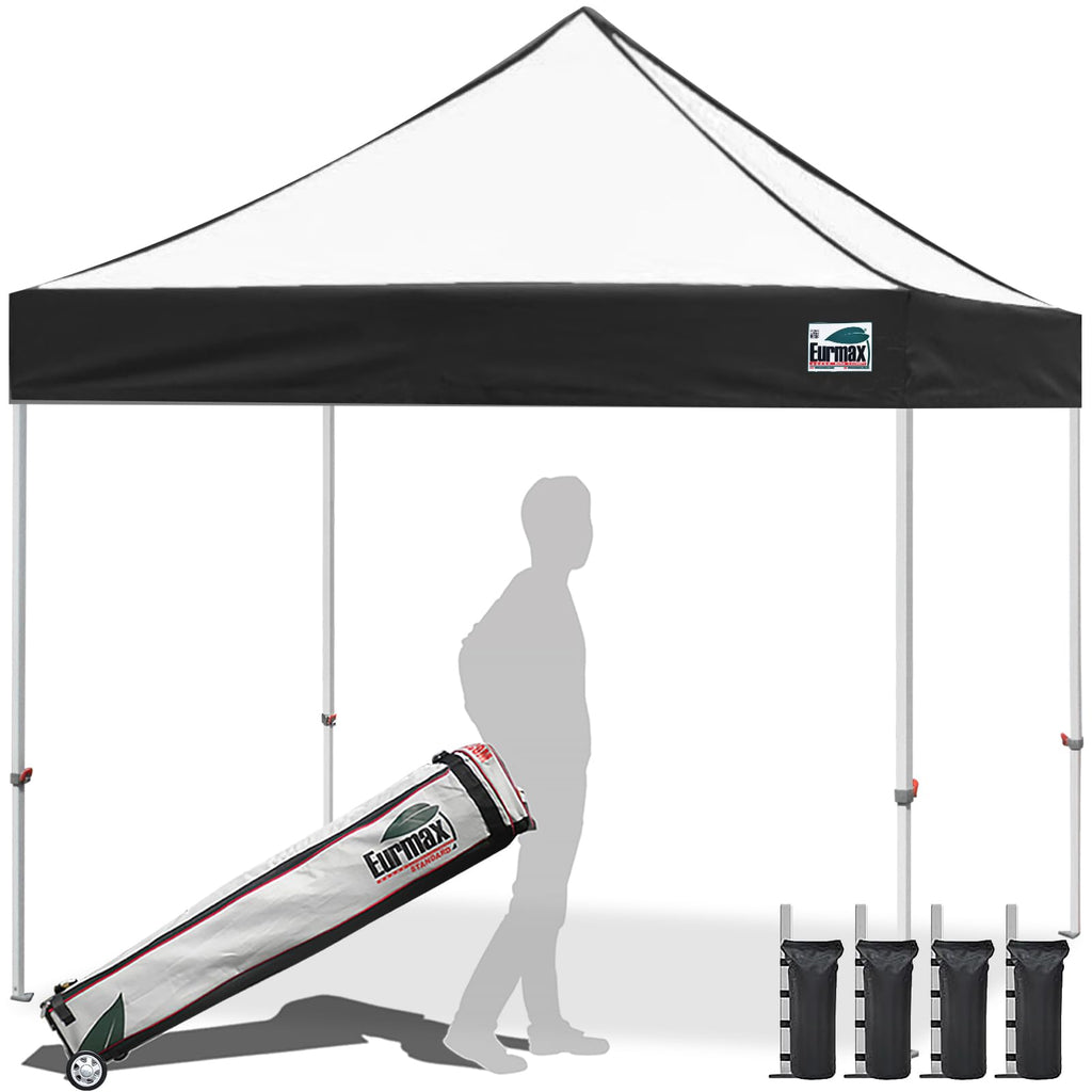 Eurmax USA 10x10ft Pop Up Canopy,Commercial Instant Tent for Outdoor Events,Patented No-Tip Rolling Storage Bag with 4 Sandbags,UV & Water Resistant,Heavy Duty Portable Shelter Gazebo,White