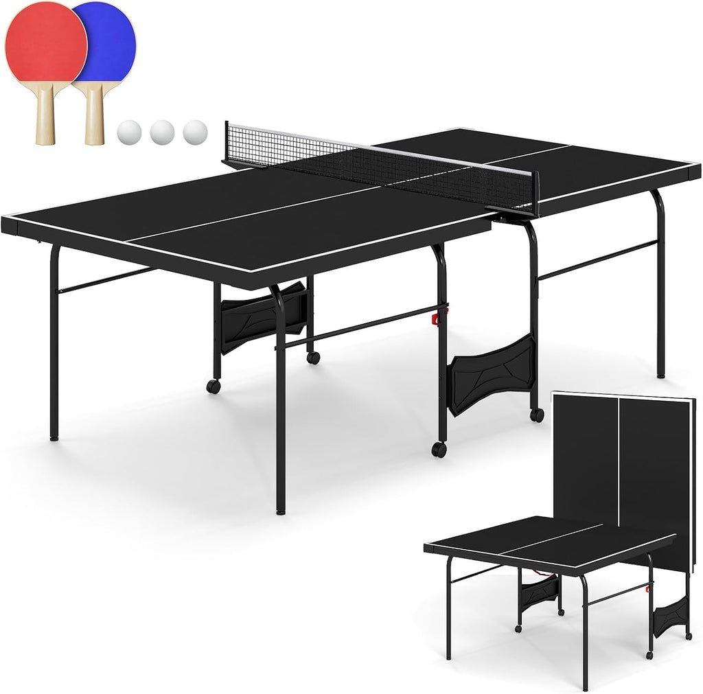 Zevemomo 8FT Ping Pong Table, Foldable Table Tennis Table with Wheels
