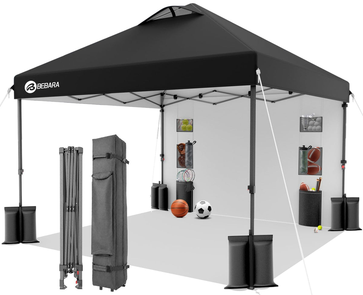 10x10 Pop Up Canopy with Sidewall, One Push Easy Setup, White
