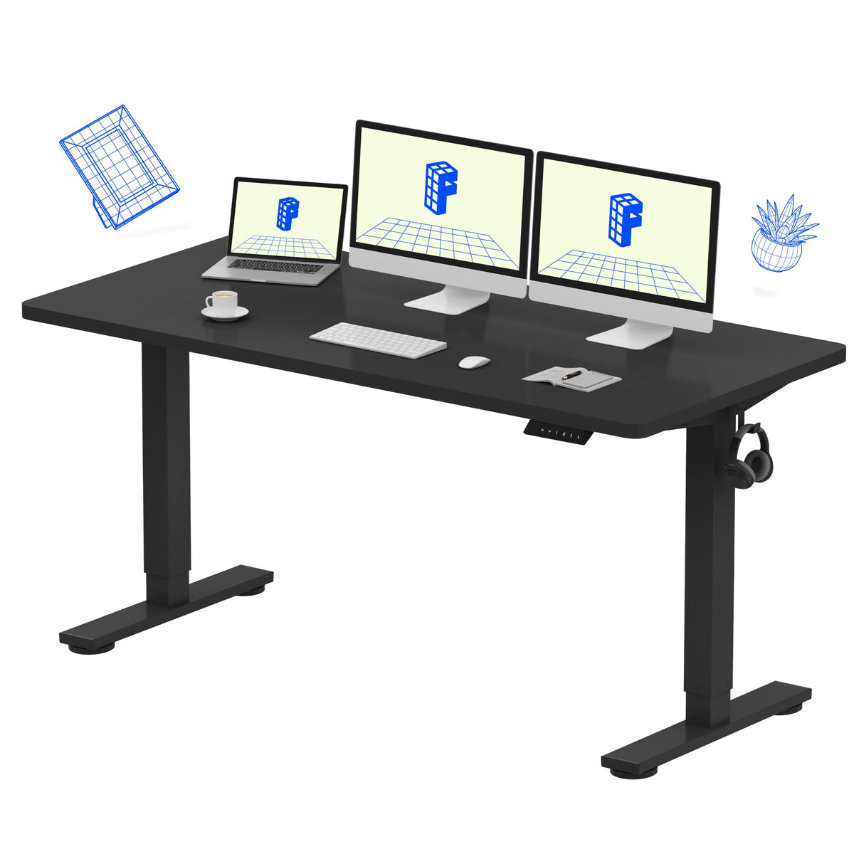 FLEXISPOT EN1 One-Piece Standing Desk, Electric Adjustable with 4 Memory Presets, 176 LBS Capacity, Stable & Quiet, Seamless Desktop for Home Office & Dual Monitors, 55"x28" White(White Frame)