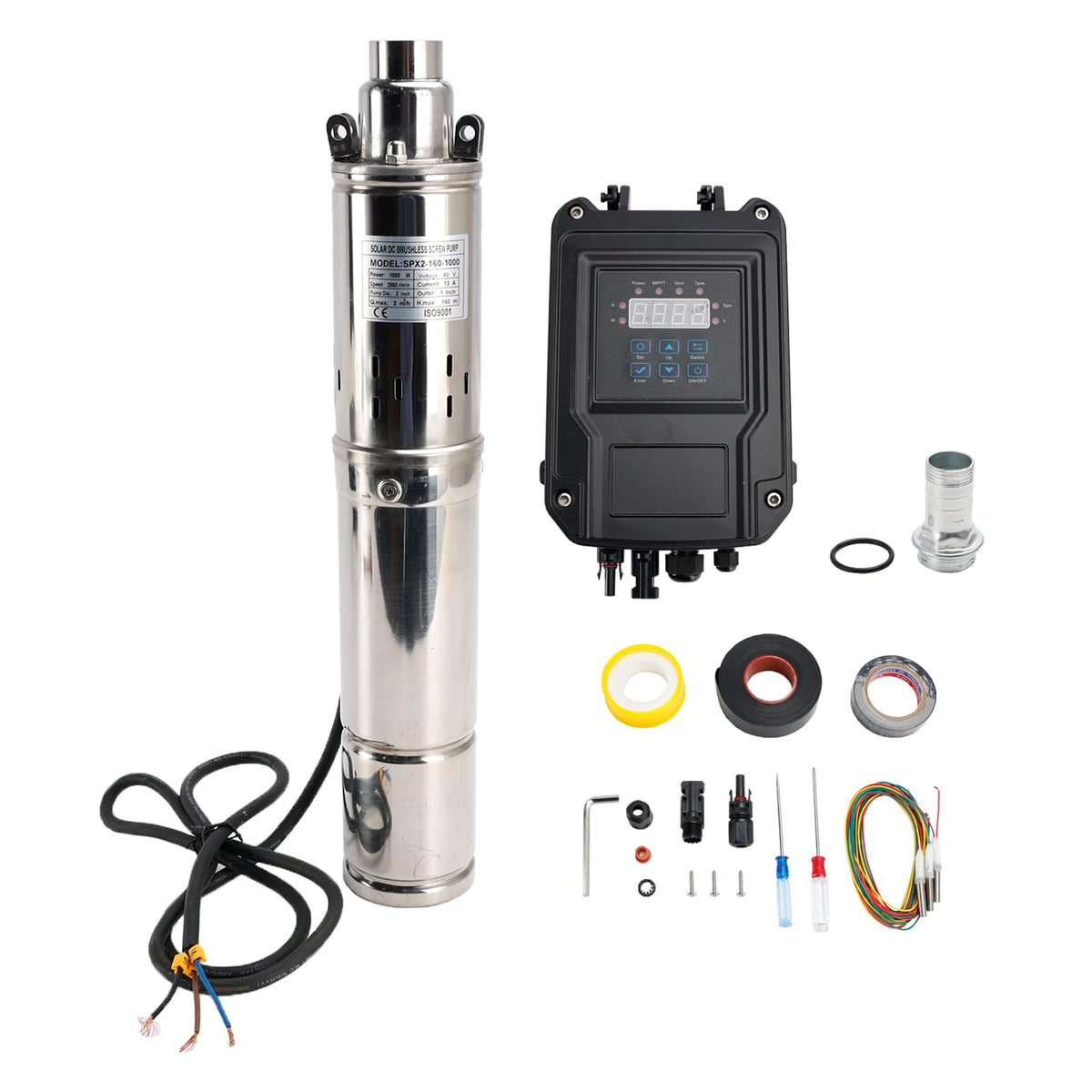 3" 48V 750W MPPT Screw Solar Bore Pump Submersible Deep Well Hole Steel 90M 750W Deep Well Solar Pump with 15M Line