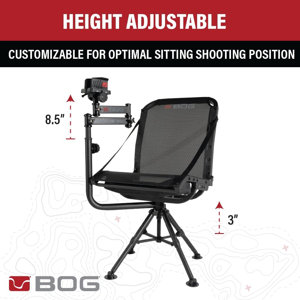 BOG DeathGrip 360 Chair with Lightweight Aluminum Construction, 4 Extendable Legs, DeathGrip Universal Gun Rest, 360 Adjustable Pivoting Seat, and Hands-Free Use During Hunting, Shooting, and Outdoors