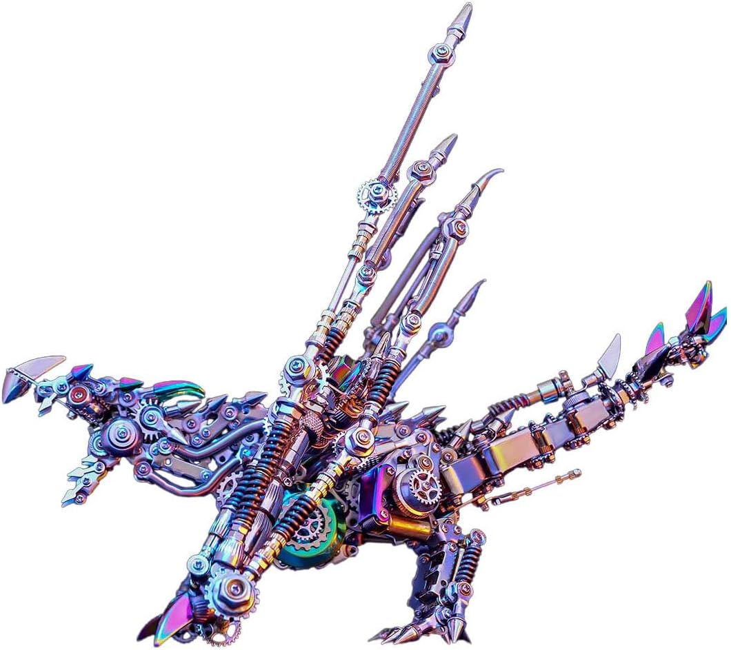 3D Metal Puzzle Dragon Model Kit, 1390PCS DIY Assemble Steampunk Mechanical Intelligential Dragon with Glowing Spine, Creative Handcrafted Metal Art Craft Desktop Display & Decoration for Adults
