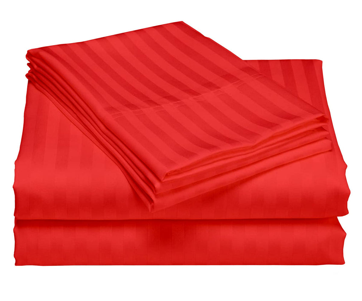USA Full Sheet Set in Taupe Stripe 400 Thread-Count 100% Egyptian Long Staple Cotton, Sateen Weave for Soft and Silky Feel, Breathable 4-Piece Bedsheet, Elasticized 24'' Extra Deep Pocket