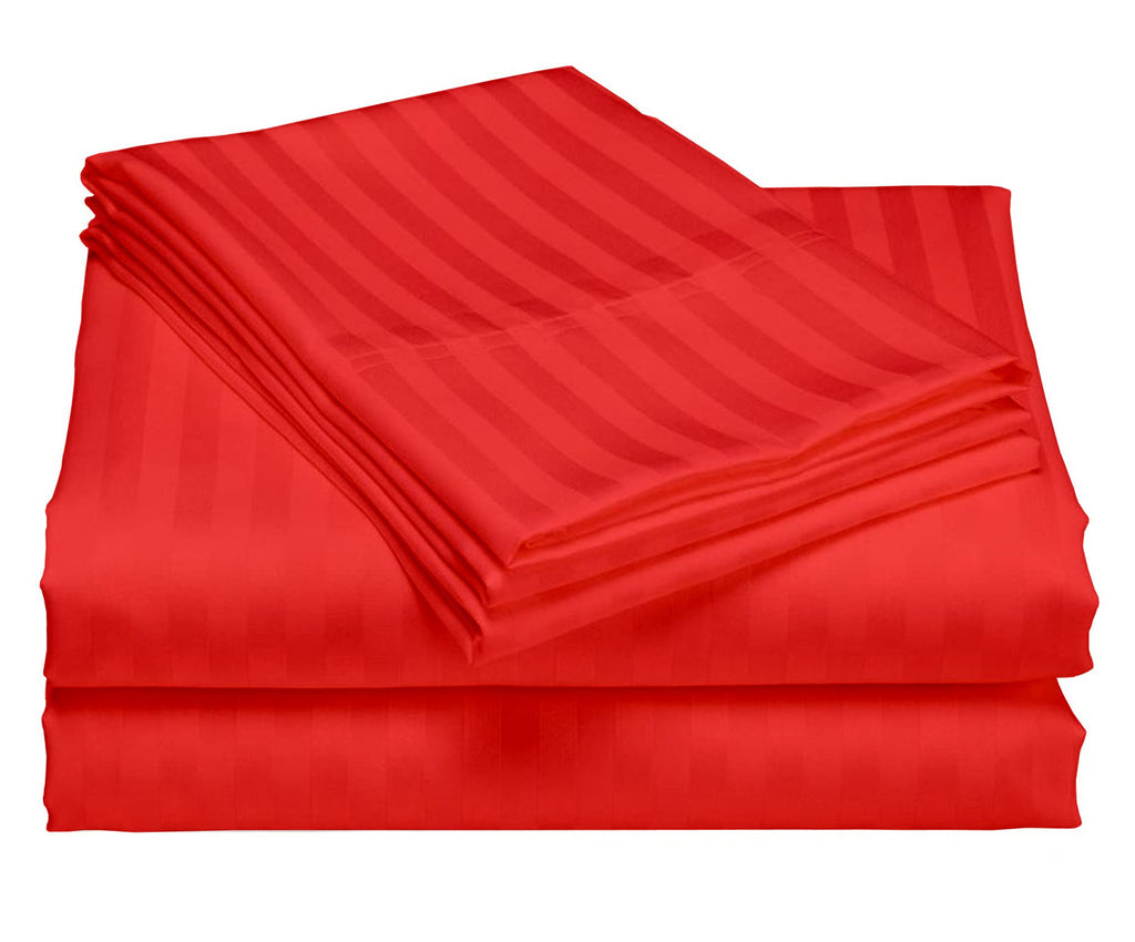 USA Queen Sheet Set in Peach Stripe 400 Thread-Count 100% Egyptian Long Staple Cotton, Sateen Weave for Soft and Silky Feel, Breathable 4-Piece Bedsheet, Elasticized 24'' Extra Deep Pocket