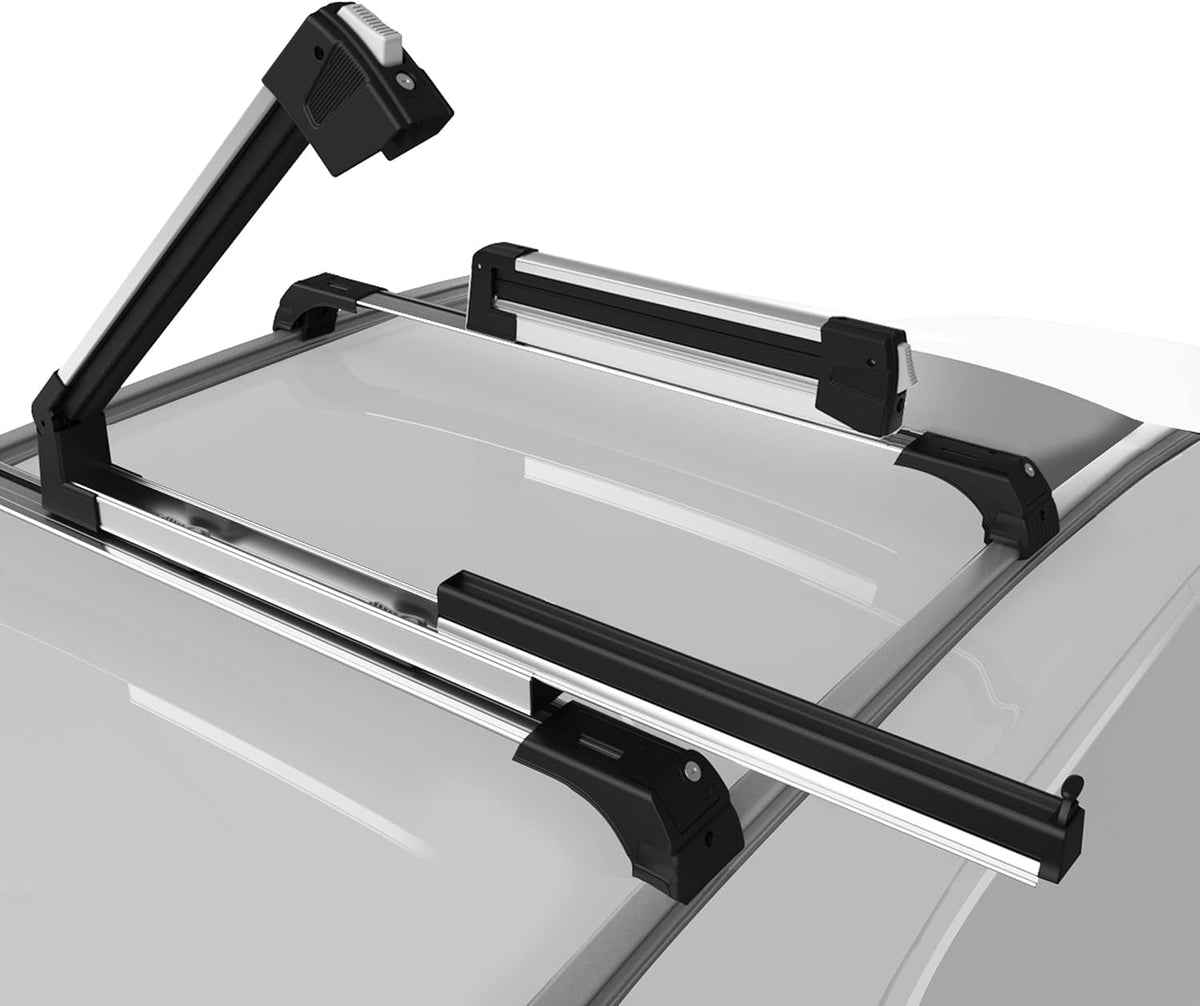 Erkul Ski Rack for Car Roof with Sliding Extension - 25" Universal Ski & Snowboard Rack with Lock | Holds 4 Pairs of Skis or 2 Snowboards - Fits All Types of Cross Bars-Black