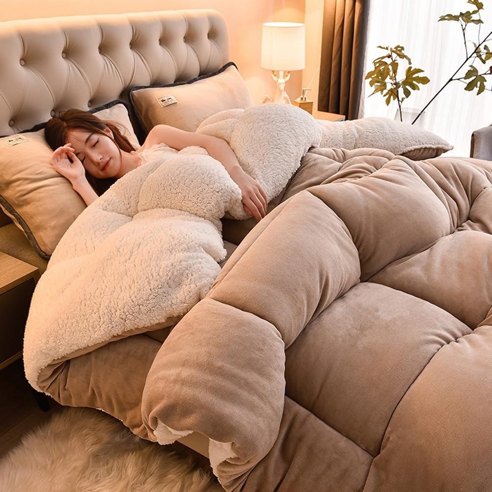 Thickened Super Warm Winter Quilt,Imitation Cashmere Super Warm Double-Sided Velvet Quilt Fluffy Plush Comforter Blanket for Cold Weather,Light Gray,200x230cm/5kg